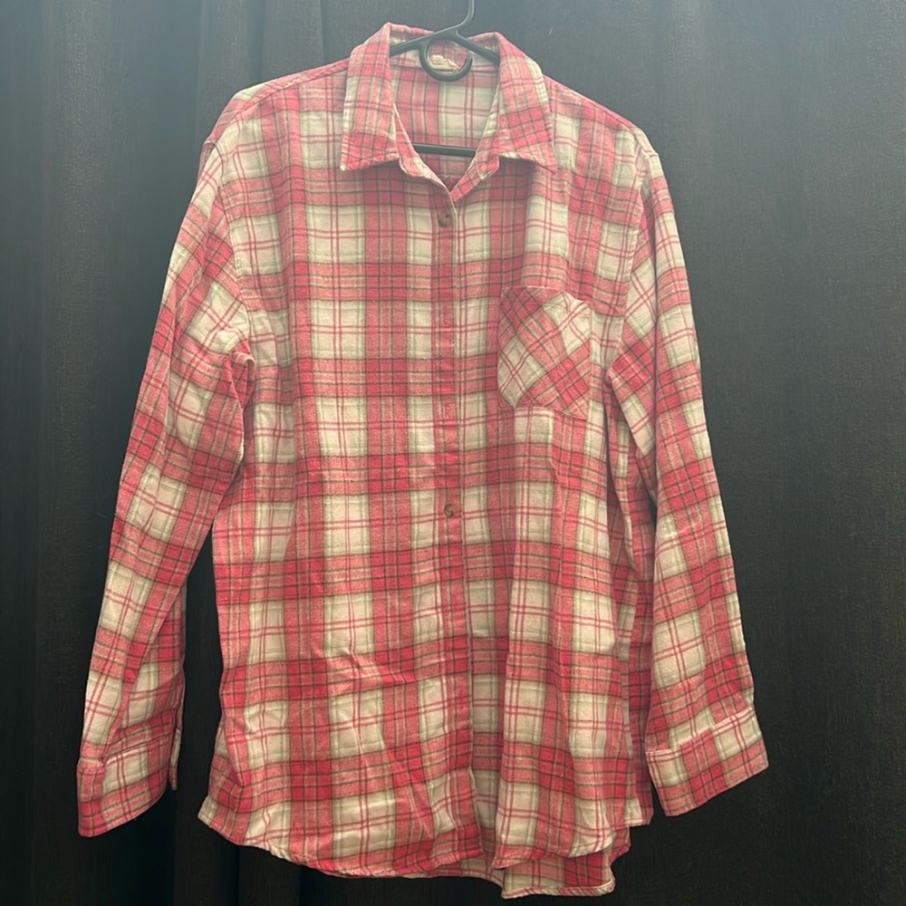 Pink and white flannel shirt
